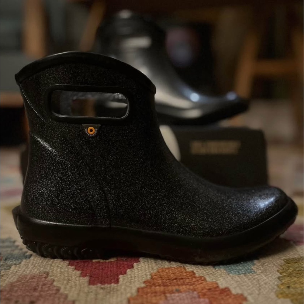 Black, glitter Rain Boots (Bogs from Nordstrom); new in box.